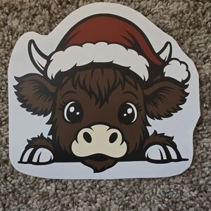 Cow Vinyl Sticker with Santa Hat